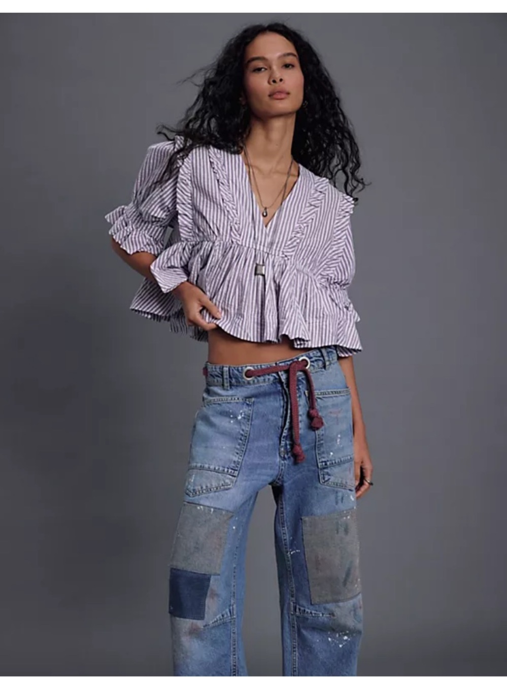 NWT FREE PEOPLE Miley Cotton Top | Vintage Combo/Blue Patte MSRP $128